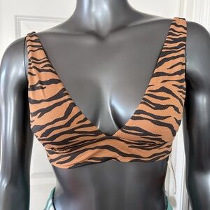 NWT AERIE Ultra Soft Tan & Dark Brown Tiger Stripe Bikini Top